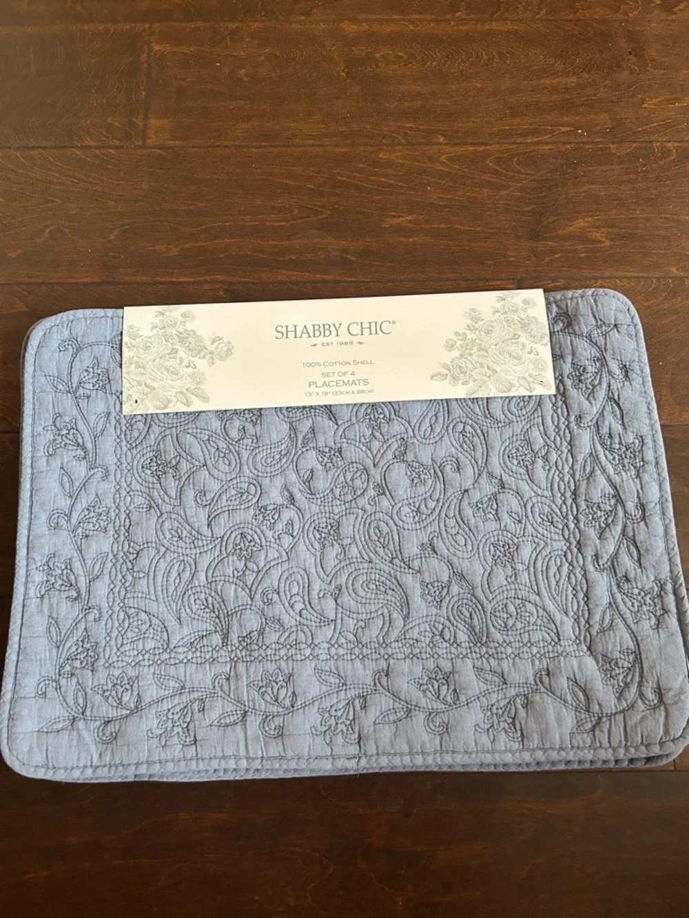 Shabby Chic Set Of 4 Scalloped Edged  Quilted Placemats New Blue